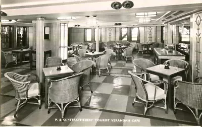 1950s Postcard Tourist Verandah Cafe P & O Liner RMS STRATHEDEN • £1.50