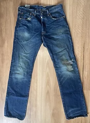 32x34 Distressed Levis 501 Jeans Mens Straight Fit Medium Wash Skater VTG Style • $15