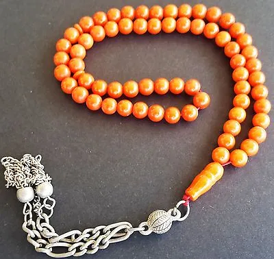 Prayer Beads Rosary Tesbih Masbaha - Red Coral - 31g With Silver Tassel • $99.60