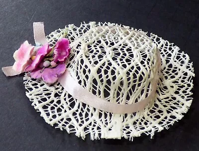 Vintage 1960's Betsy McCall White Lace Skimmer Hat Fuzzy Chenille Flowers #8155 • $19.95