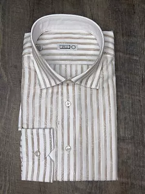 New ZILLI $1250 White Beige Striped Feather 100% Cotton Dress Shirt 39 / 15.5 • $345