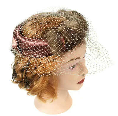 Vintage Mink Fur Pillbox Hat Headpiece Rose Copper Satin Fabric Netting Womens • $34.99