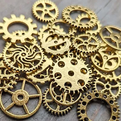 10 Assorted Metal Gears Steampunk Clock Cog Rustic Gold Mix Bulk Lot Set • $4.79