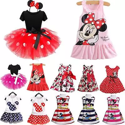 Kids Girls Minnie Mouse Birthday Party Princess Tutu Swing Dress Fancy Dress ~ • £11.82