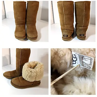 UGG Classic Tall Chestnut Brown 5815 Suede Leather Sheepskin Lined Boots Size 6 • $39.97