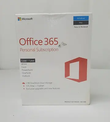 Rare New (Sealed) Microsoft 365 Personal 1 User - 1 Year Subscription Key Code • $67.49