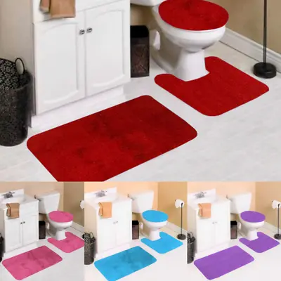 3-Piece Bathroom Bath Mat Contour Rug Set With Toilet Lid Cover #6 • $18.40