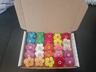 Cotton Crochet Flowers X 25 new Handmade Crochet Flower In Multi Bright Colours • £3.49