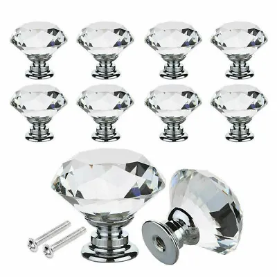 8X 40MM Crystal Diamond Door Knobs Transparent Glass Clear Cabinet Drawer Handle • £10.99