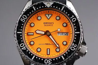 [Exc+5] Vintage SEIKO Divers 6458-600A Orange 150mm Qz Mens Midsize Watch JAPAN • $434.54