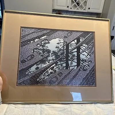 Vintage M. C. Escher Print The Puddle In Colours Framed Rare Colored Large Print • $280