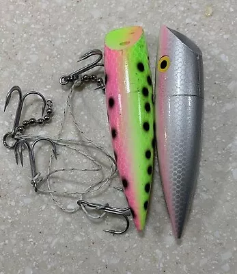 2 Luhr Jensen 4 3/4  J-plug Size 4 Cc Whi & 2 Faced Glow Salmon Lure Bait Hook • $20