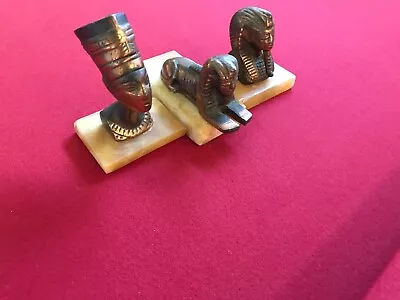 Brass/bronze King Tut Nefertiti Sphnix Figurines On Marble • $11.95