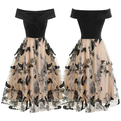 Ladies 3D Butterfly Dresses Vintage 40s 50s Rockabilly Evening Party Swing Dress • £25.19