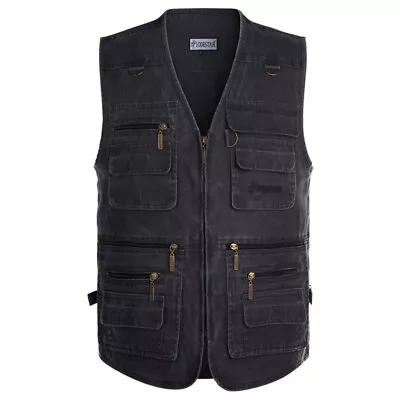 Mens Multi Pocket Waistcoat Fishing Vest Hunting Hiking Gilet Outdoor XL-7XL • $28.85