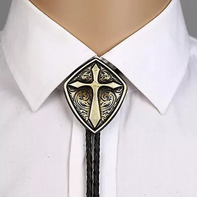 Cowboy Western Tie Bolo Tie For Men Vintage Shield With Handmade Black Leather • $12.98