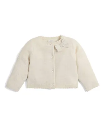 Mamas & Papas Baby Girls Beige Glitter Bow Cardigan 0-3m • £9