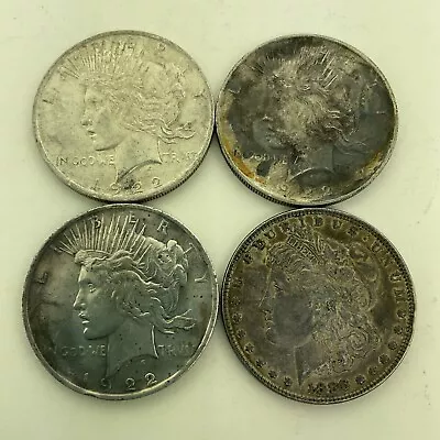 Lot Of FOUR (4) Silver Dollars 90 % 3 Peace Dollars 1 Morgan 1886-P & (3) 1922-P • $67.66