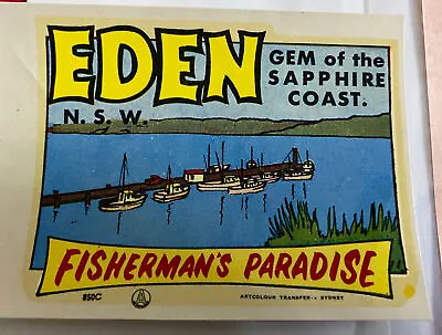 Vintage EDEN NSW Fisherman’s Paradise  SOUVENIR   Decal/ Transfer Car Caravan • $8