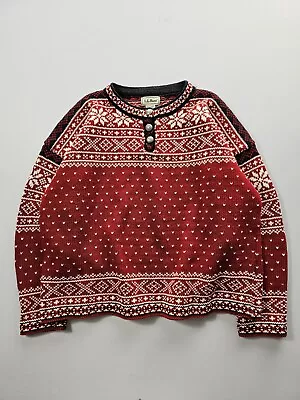 Vintage 1990s L.L. Bean Red Nordic Style Cotton Knit Sweater Made In USA XL • $25.31