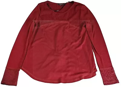 Miss Me Red Ribbed Knit Crochet Inlays Long Sleeve Shirt Women's Size Medium • $20