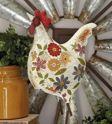 Metal Garden Rooster Art Outdoor Statue Farm House Patio Lawn Chicken Sculpture • $35.04