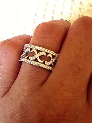 Vintage Eternity Wedding Band Real Crystal 925 Sterling Silver Filigree Ring • $96