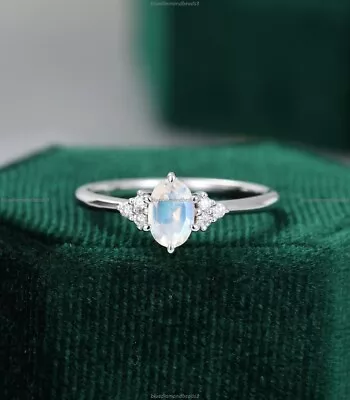 Anniversary Art Deco Fine Birthday Ring 14k Gold Moonstone Moissanite Gemstone • $420