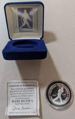 Babe Ruth Centennial The Fathers Of Baseball Limited Edition Silver Coin Liberia • $199.99