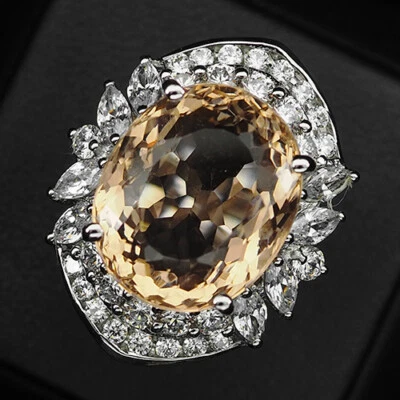 Morganite Peach Orange Oval 12.40 Ct. Sapp 925 Sterling Silver Ring Sz 6.5 Gift • $37.63