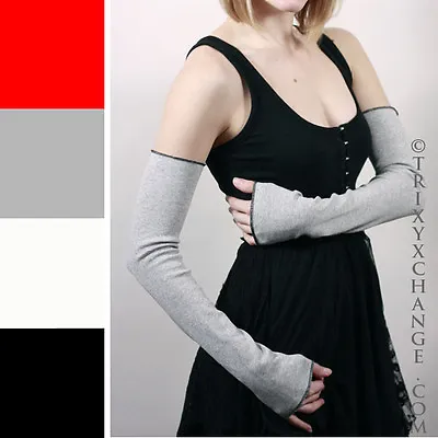 Long Cotton Arm Warmers Gray Armwarmers Grey Sleeves Warm Fingerless Gloves Goth • $28