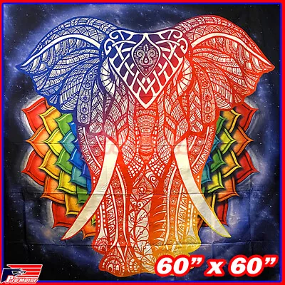 Wall Hanging Tapestry Decor Indian Elephant Mandala Meditation Bohemian Poster • $9.50