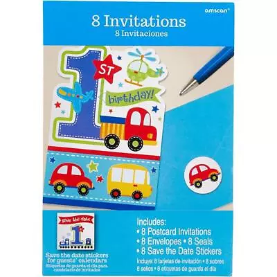 1st Birthday Boy All Aboard Invitations Party Supplies Save The Date Invites 8ct • $5.95