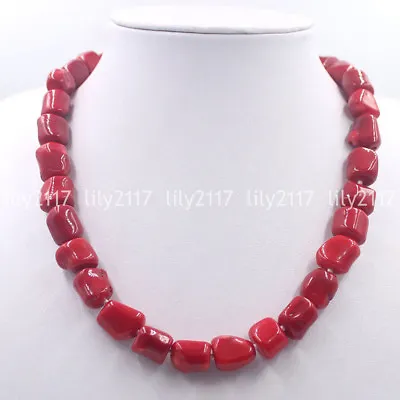 Pretty Natural 12-14mm Freeform Red Coral Gemstone Beads Jewelry Necklace 18  AA • $14.39