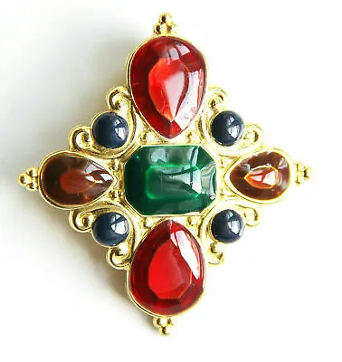 JAY STRONGWATER Maltese Cross Pendant Scarf Slide Gold Tone Red Green Brown Blue • $15