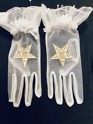  Masonic ( Eastern Star )  Gloves Chiffon With Gold Emblem • $15