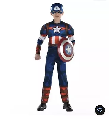 Kids Marvel Captain America Muscle Halloween Costume Jumpsuit W Mask S 4-6 • $15