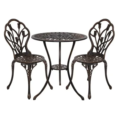 Gardeon 3 Piece Outdoor Setting Chairs Table Bistro Set Patio Cast Aluminum • $175.18