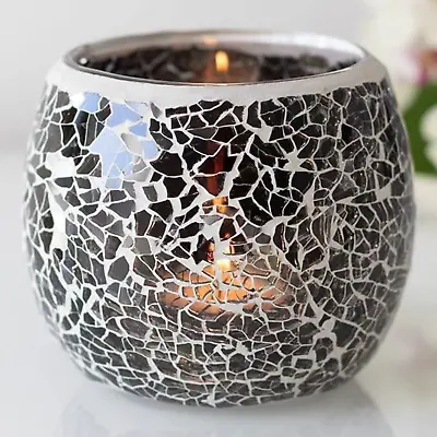 Something Different Large Gunmetal Grey Crackle Candle Holder 10cm X 10cm X 10cm • £6.50