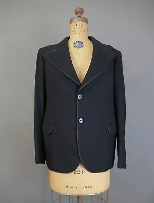 Vintage 1920s Black Wool Suit Jacket With Ribbon Trim 38 Inch Chest 2 Button • $76