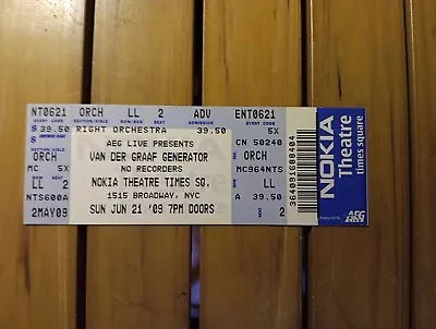 Van Der Graaf Generator  Concert Ticket Nokia Theatre June 21 2009 • $200