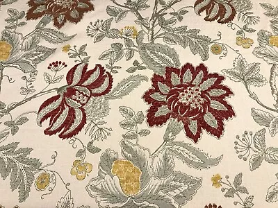 Warwick Byrdcliffe Vintage Fabric | Gold Red Floral Cloth | Upholstery Curtains • £14.95