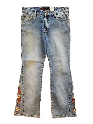 Vintage Y2K Mudd Embroidered Low Rise Light Flared Leg Jeans Size 14.5 (32×26) • $24.95