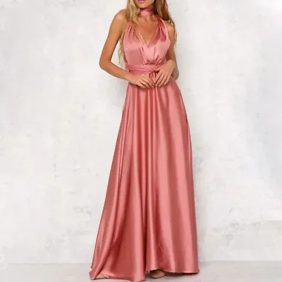Multi Way Wrap Satin Maxi Dress For Women Bridesmaid Formal Evening Gown • £20.46