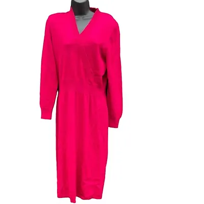 Vintage 80s 90s Maxi Sweater Wrap Dress Shoulder Pads Cranberry Red Sz S/ M • $25