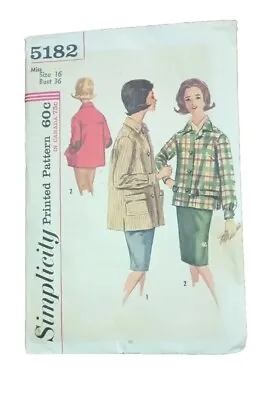 Vintage Simplicity Printed Pattern Women's Jacket #5182 Uncut Fashion Design • $19.80