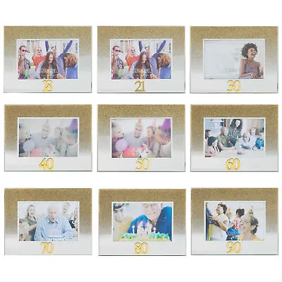 Glass 5'x3.5' Photo Frame With Glitter And Mirror Numbers - Choose Age • £6.60