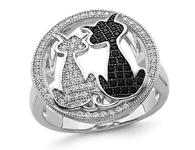 Sterling Silver Micro-Pave Synthetic Cubic Zirconia Cat Ring • $79.95