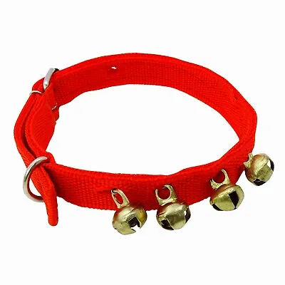 Handcrafted Adjustable Red Strap Belt Elastic Webbing Bell Pet Animal-537 • $12.39