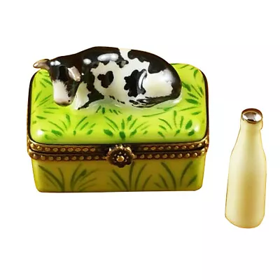 Rochard Limoges Peint Main Hand Painted Trinket Box Cow W/Milk Bottle • $219.99